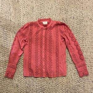 Sezane Rym Blouse - Rosewood Pink Lace Long Sleeve Blouse
